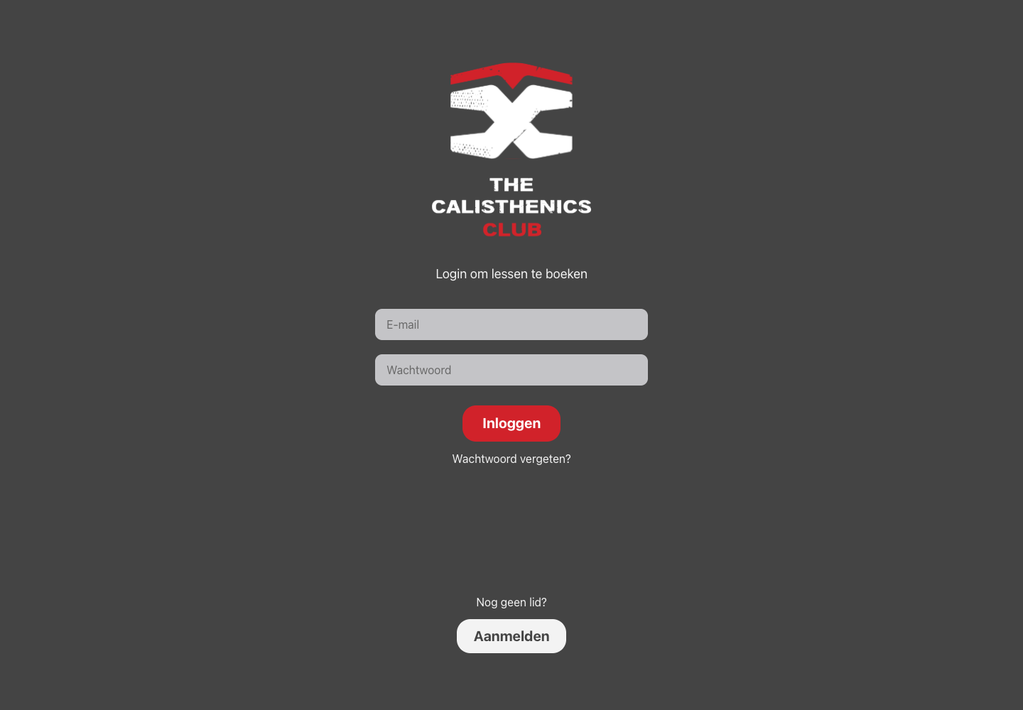 Desktop loginomgeving van The Calisthenics Club