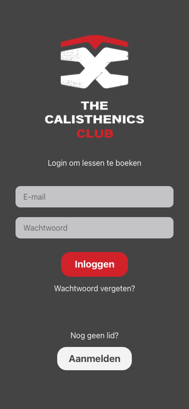 Mobiele loginomgeving van The Calisthenics Club